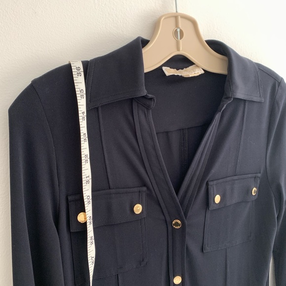 Michael Kors Navy Long Sleeve Dress with Gold Buttons - Picture 5 of 6